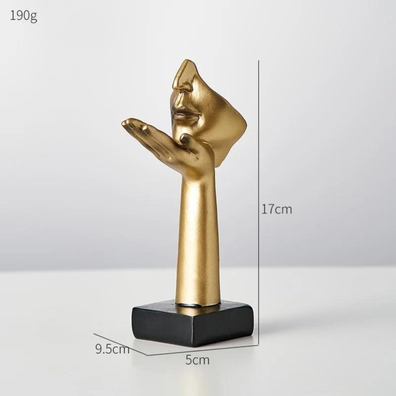 Sculpture abstraite résine masque doré baiser soufflé Irovami