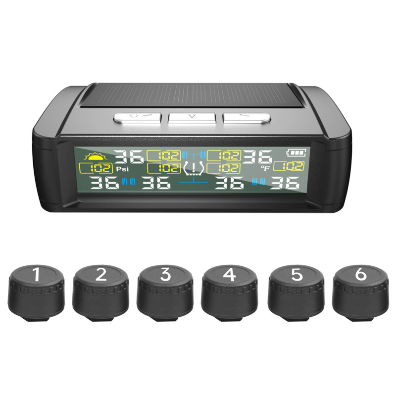 TPMS solar para 6 ruedas: unidad principal y sensores externos
