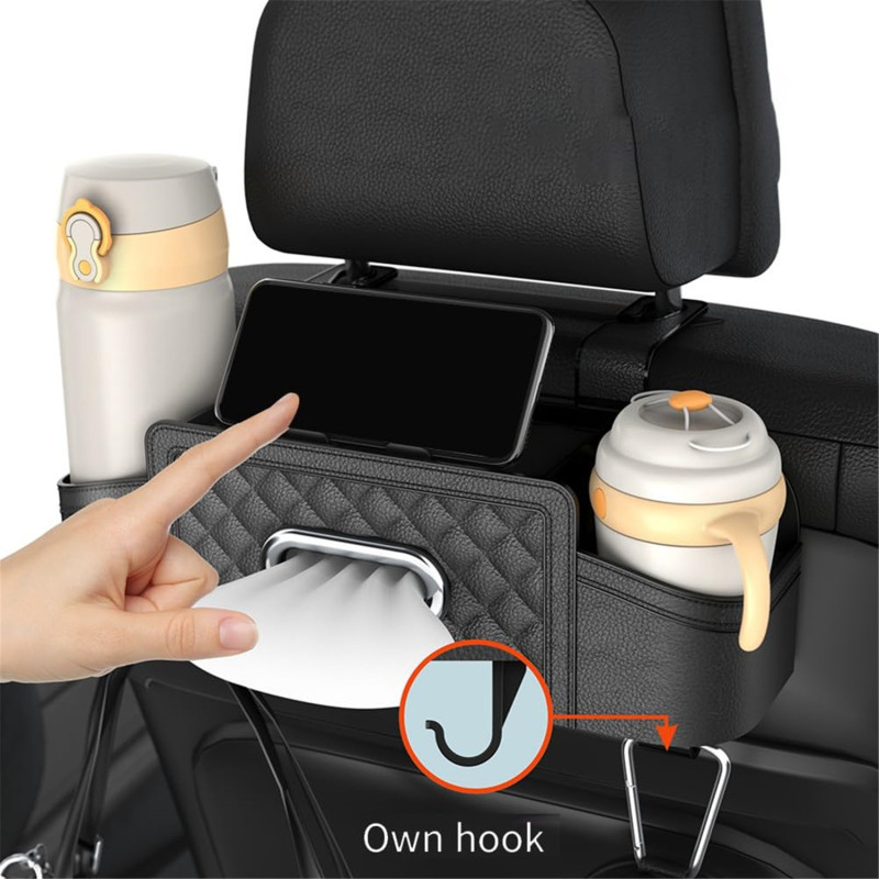 Range-dossier de voiture Irovami noir avec porte-gobelet et support téléphone