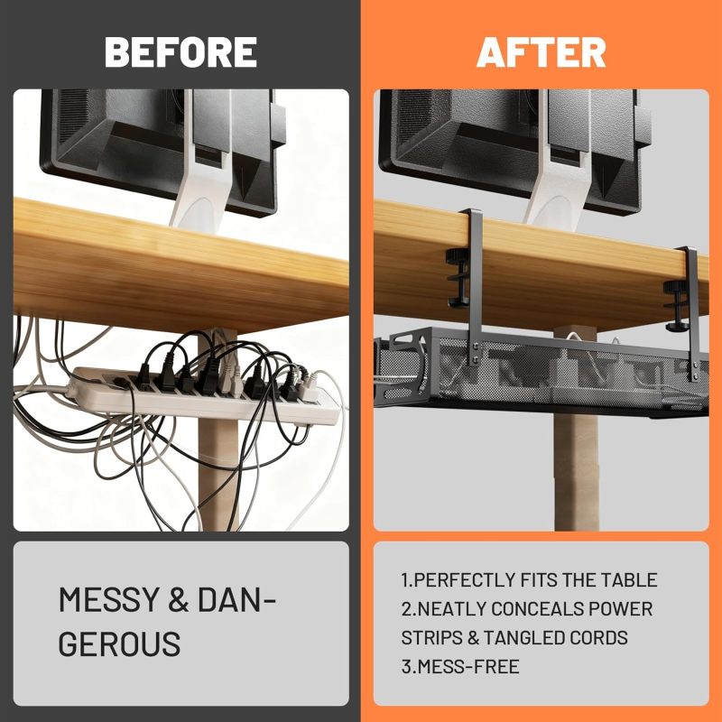 Support de câbles sous bureau en treillis métallique avec fixation par pince réglable