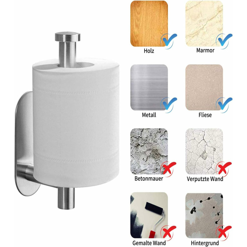 Soporte para papel higiénico autoadhesivo cromado - descripción general