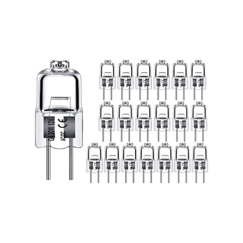 Détail ampoule halogène G4 20W 12V - base à 2 broches et capsule claire