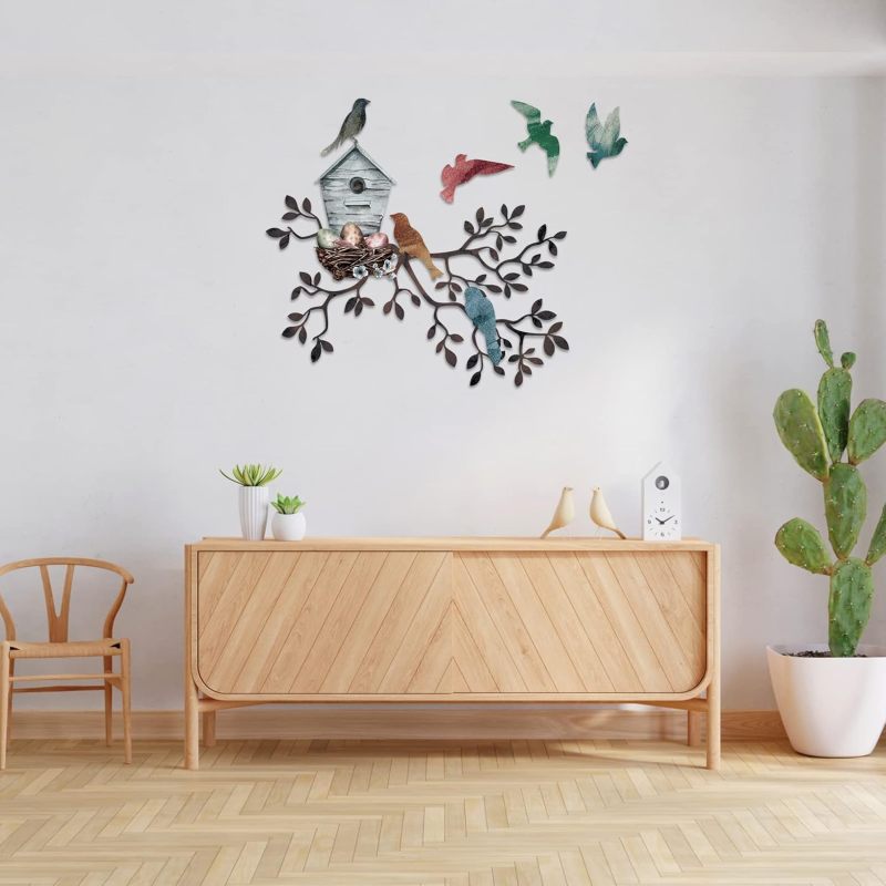 Decoración de pared de pájaros de metal para sala de estar