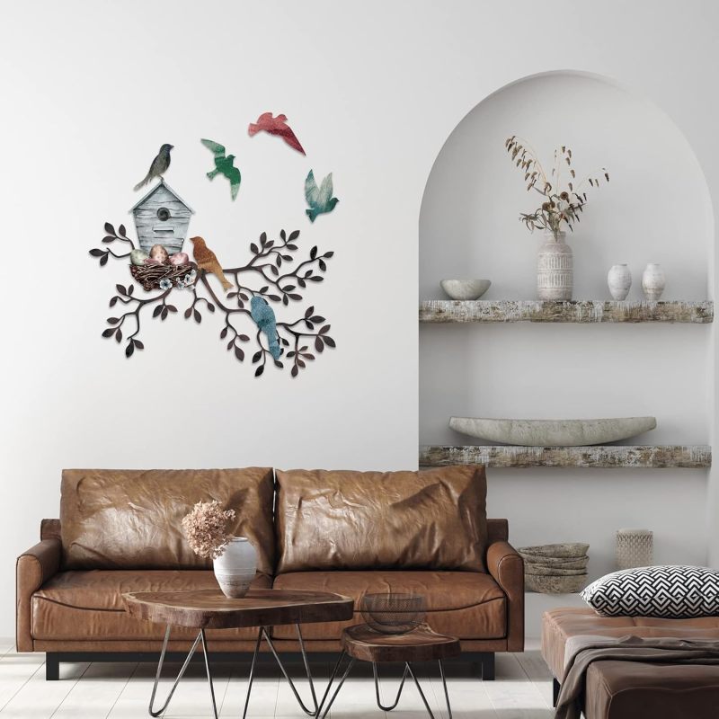 Irovami Metal Bird Wall Decoration Nesting Box and 3 Birds