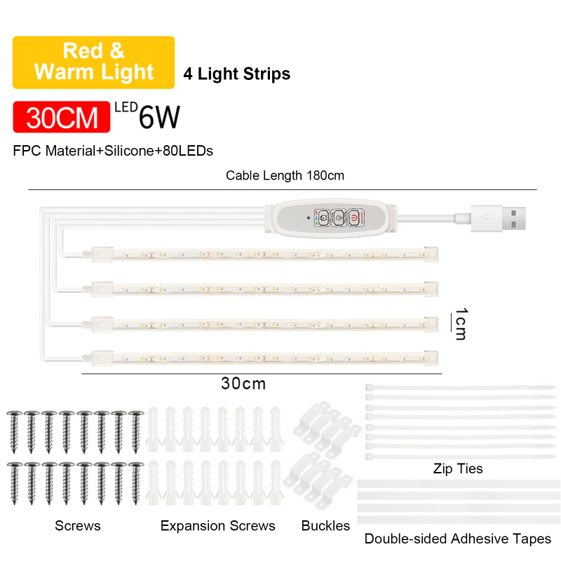 Bandes LED croissance plantes rouge et 3000K - vue d'ensemble