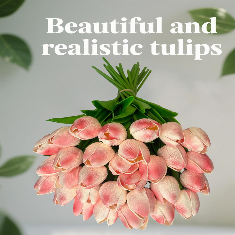 Tulipanes artificiales rosas, juego de 15 - Descripción general