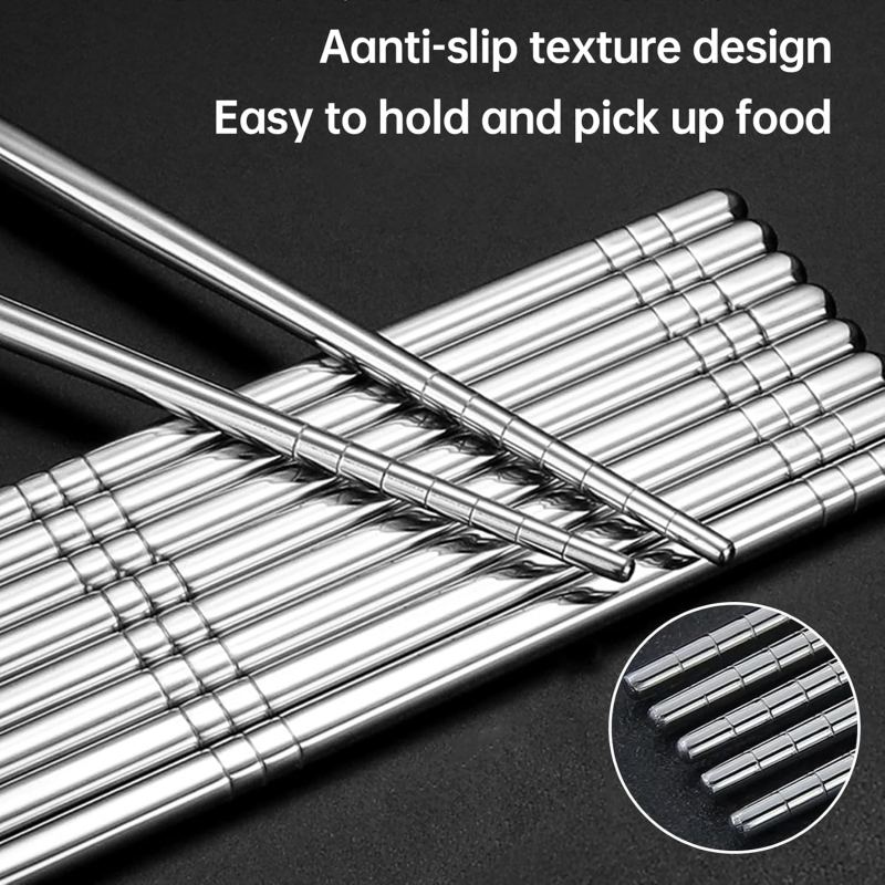 Lot de 5 paires de baguettes en acier inoxydable - vue d'ensemble