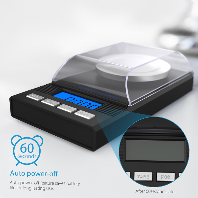 Balance milligramme 50g/0.001g – vue d'ensemble avec couvercle et plateau