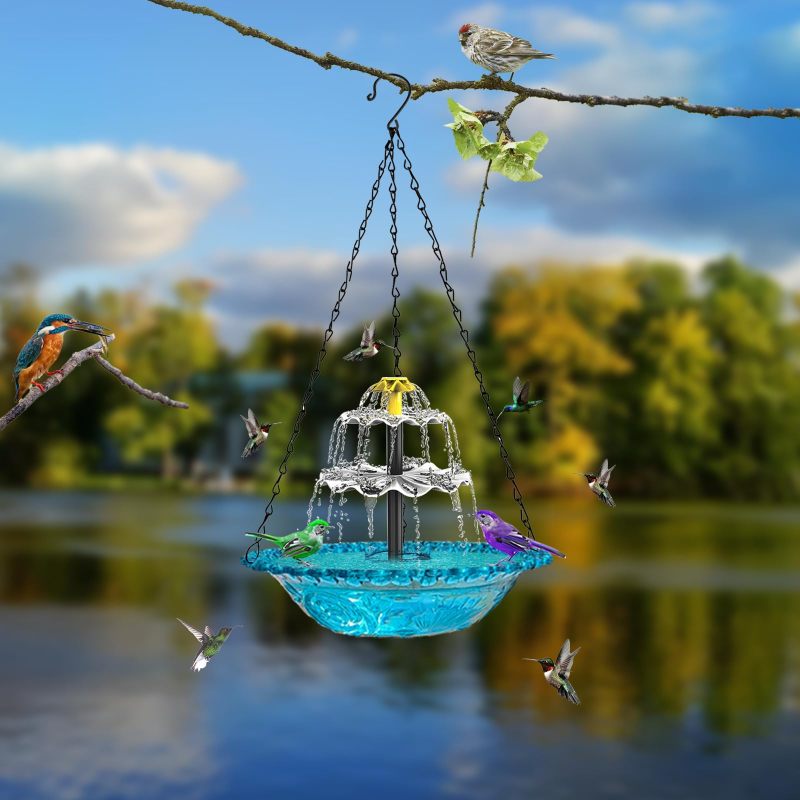 Fontaine solaire suspendue oiseaux Irovami bleue