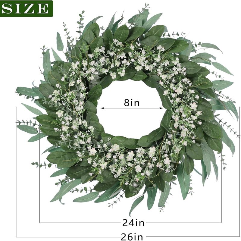 Détail feuilles eucalyptus et gypsophile couronne Irovami