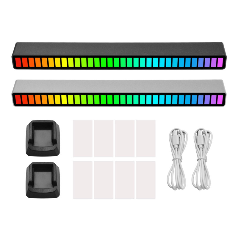 Luces de ritmo RGB de 32 LED negras y plateadas - Descripción general