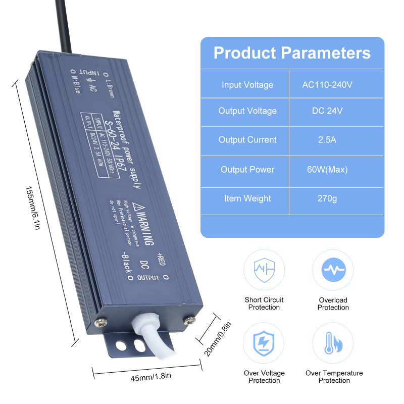 Alimentation étanche IP67 24V 60W - vue d'ensemble