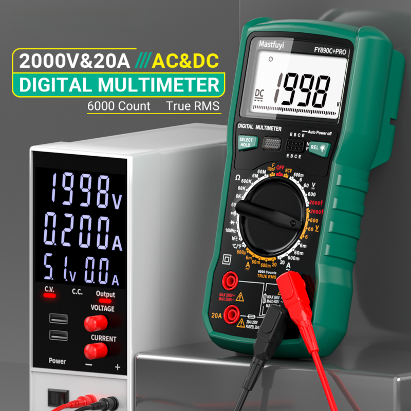 Détail des capacités 2000V / 20A et écran 6000 counts