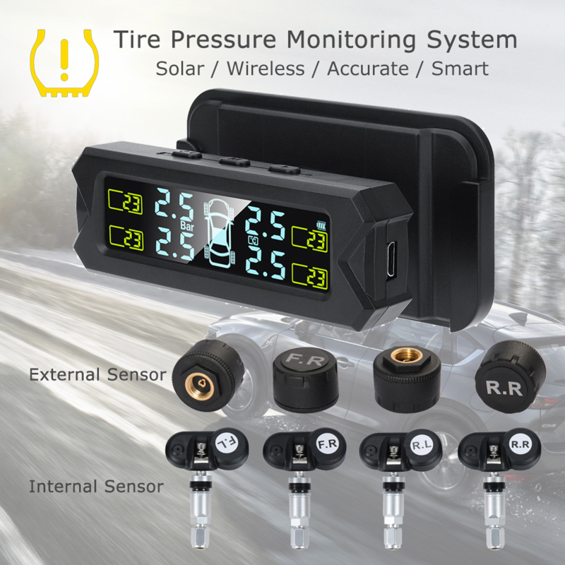 TPMS solaire – récepteur avec écran LCD et 4 capteurs externes