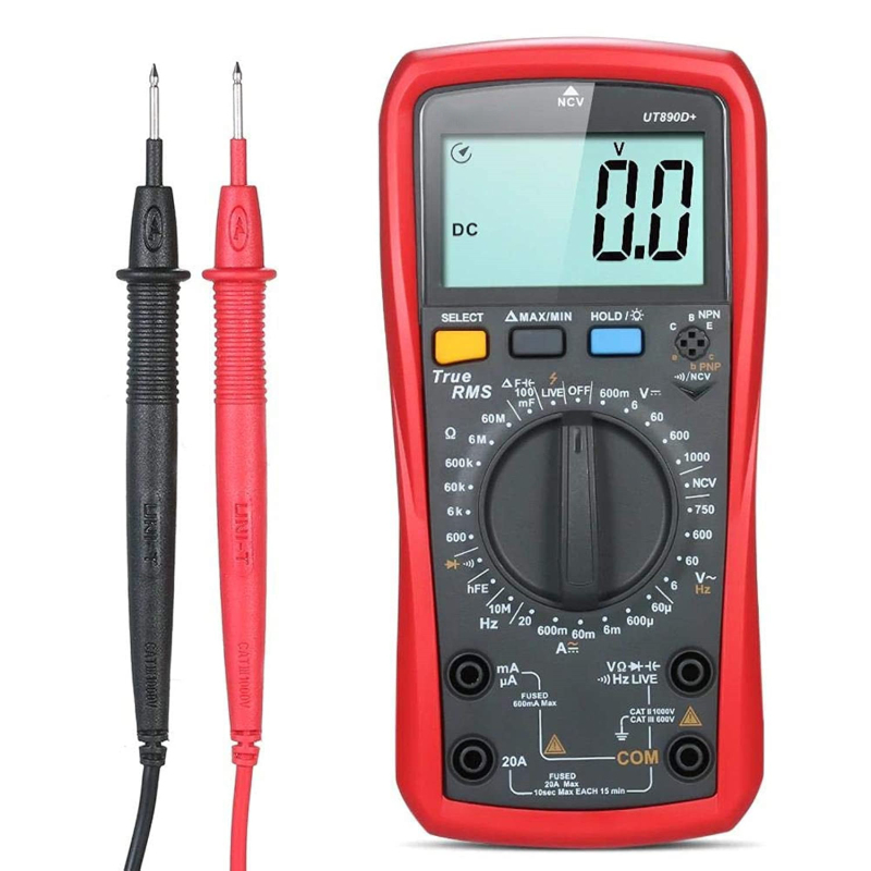 Multímetro UT890D+ - Pantalla LCD retroiluminada y selector de funciones