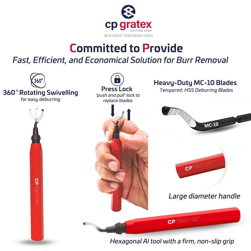 Set d'ébavurage professionnel avec manche rouge et lames HSS