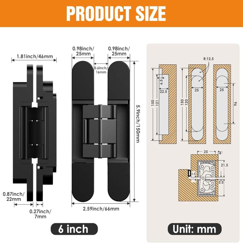 Charnière invisible dorée installée sur porte en bois