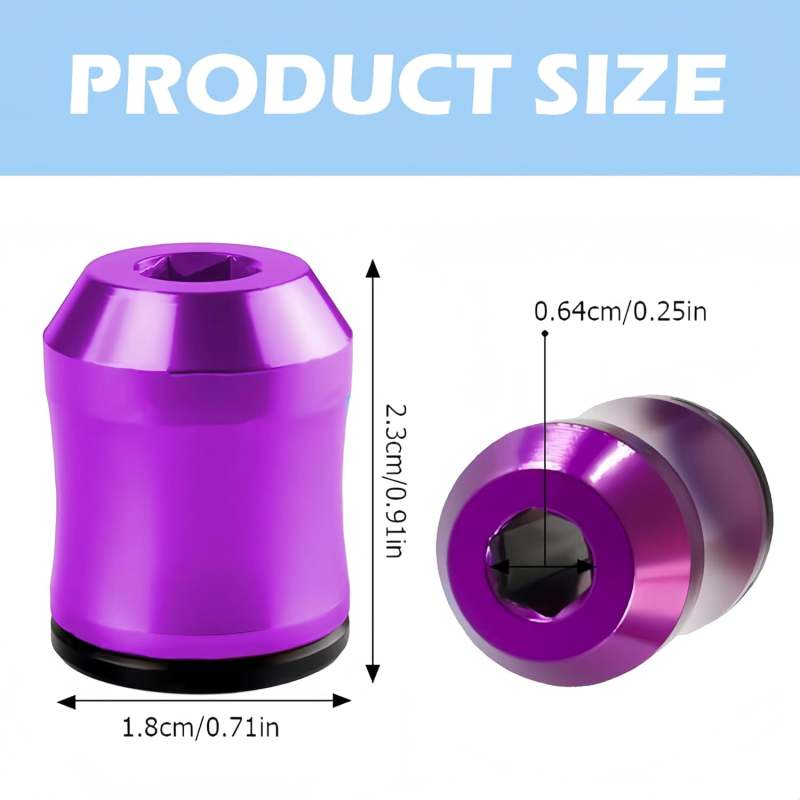 Détail des dimensions – diamètre 2,3 cm – hauteur 1,8 cm – alésage 0,64 cm pour embout 6,35mm