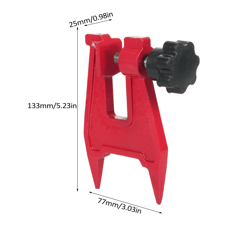 Tornillo de banco para motosierra - vista general con dimensiones