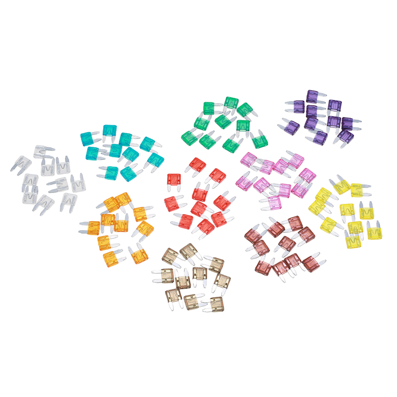 Lot de 100 fusibles mini auto – boîte d'assortiment – 10 ampérages différents