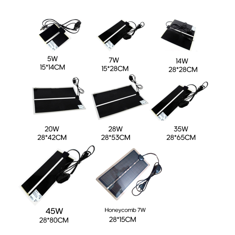 Tapete calefactor para mascotas: tabla de potencia y dimensiones de 5W a 45W