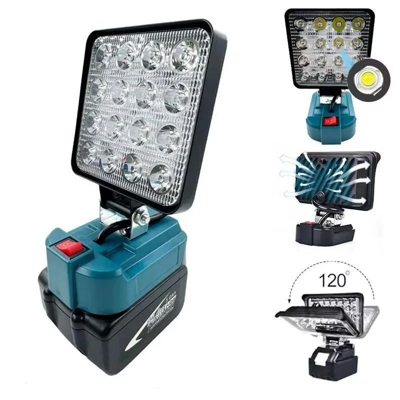 Lampe LED compatible batterie Makita - vue d'ensemble pliée