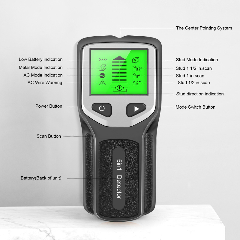 Pantalla LCD del detector de pared 5 en 1