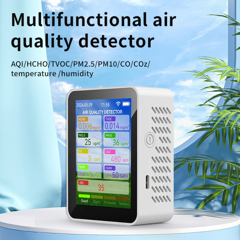 Interface écran TFT avec mesures détaillées HCHO TVOC PM25 CO CO2