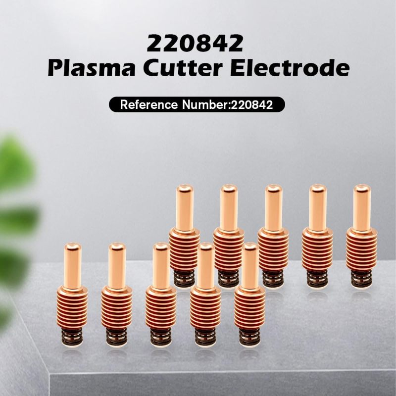 Detalle de un electrodo de plasma: forma y material: cobre